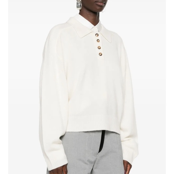 Loulou Studio HOMERE WHITE CASHMERE POLO SHIRT - Picture 1 of 14